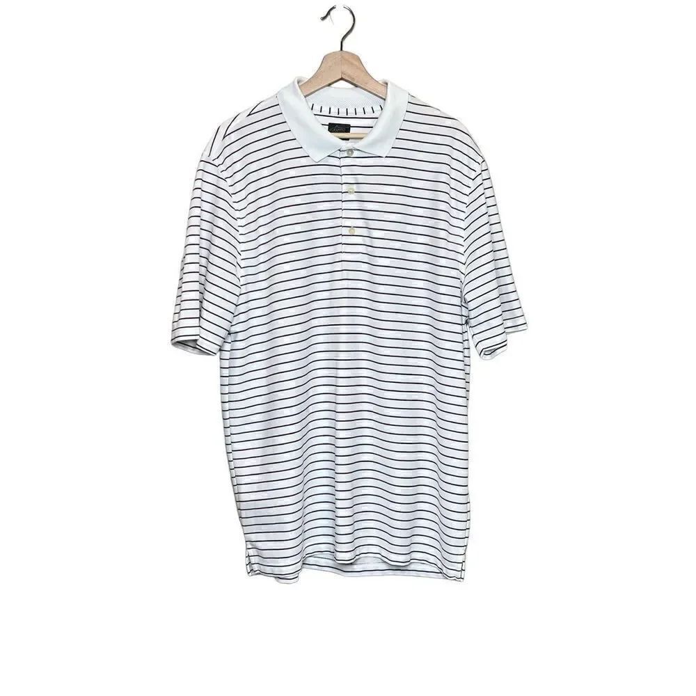 Greg Norman white with purple striped golf polo size L
